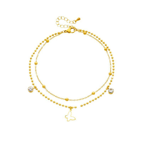 Wholesale Simple Geometric Butterfly Chain Stacked Titanium Steel Anklet For Women