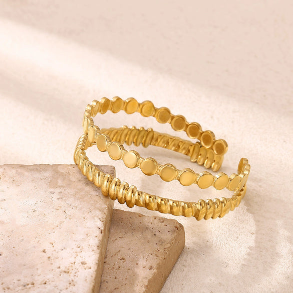 Wholesale Simple Geometric Circle Stainless Steel Gold Electroplated Doublelayer Glossy Metallic Opening Adjustable Bracelet