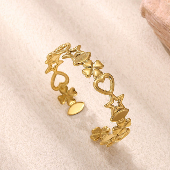 Wholesale Simple Geometric Circle Stainless Steel Gold Electroplated Doublelayer Glossy Metallic Opening Adjustable Bracelet