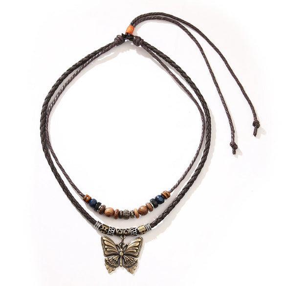 Wholesale Simple Geometric Coin Pendant Necklace Jewelry With Alloy Pendant Cowhide Wax Rope Weaving Chain And Polishing Treatment For Unisex