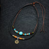 Wholesale Simple Geometric Coin Pendant Necklace Jewelry With Alloy Pendant Cowhide Wax Rope Weaving Chain And Polishing Treatment For Unisex