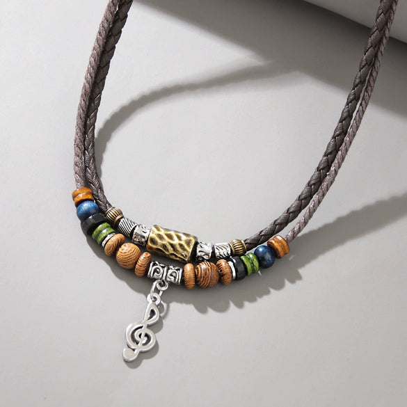 Wholesale Simple Geometric Coin Pendant Necklace Jewelry With Alloy Pendant Cowhide Wax Rope Weaving Chain And Polishing Treatment For Unisex