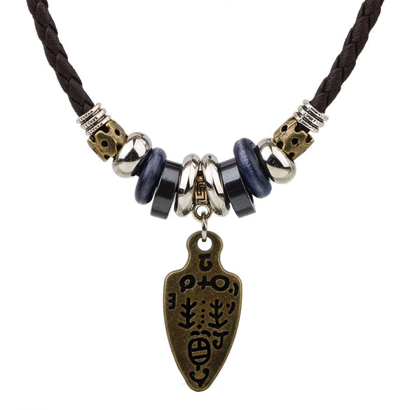 Wholesale Simple Geometric Coin Pendant Necklace Jewelry With Alloy Pendant Cowhide Wax Rope Weaving Chain And Polishing Treatment For Unisex