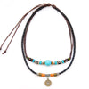 Wholesale Simple Geometric Coin Pendant Necklace Jewelry With Alloy Pendant Cowhide Wax Rope Weaving Chain And Polishing Treatment For Unisex
