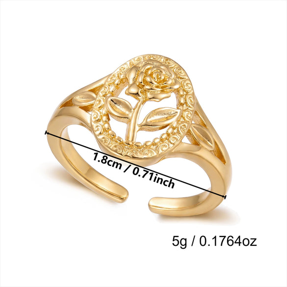 Wholesale Simple Geometric Copper Electroplated Hollow Rose Flower Ring For Women