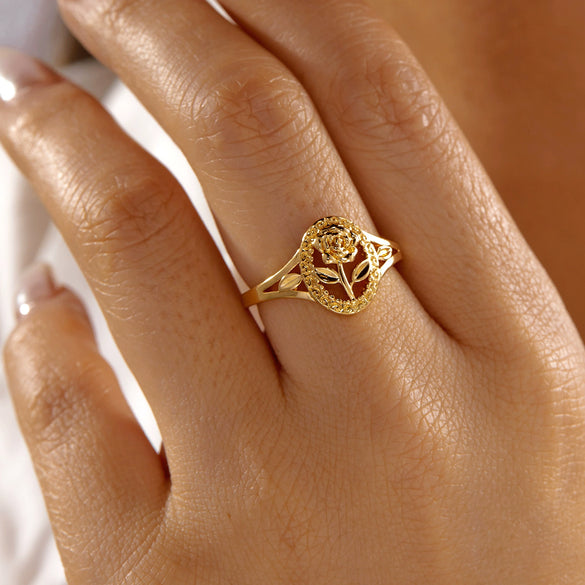 Wholesale Simple Geometric Copper Electroplated Hollow Rose Flower Ring For Women