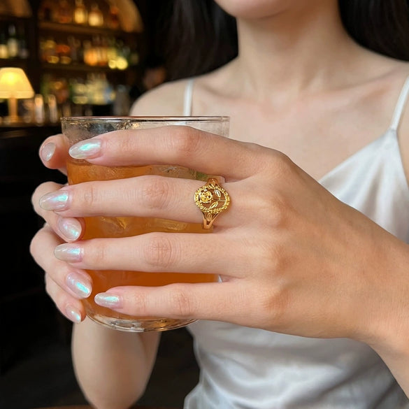 Wholesale Simple Geometric Copper Electroplated Hollow Rose Flower Ring For Women
