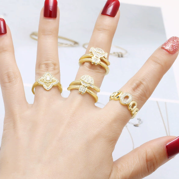 Wholesale Simple Geometric Copper Ring Electroplated With 18K Gold And Full Zircon For Boys And Girls