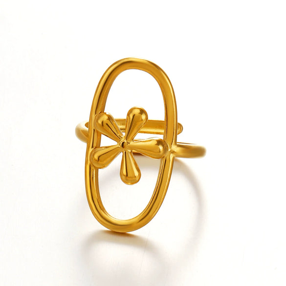 Wholesale Simple Geometric Cross Open Ring For Women Stainless Steel Electroplated