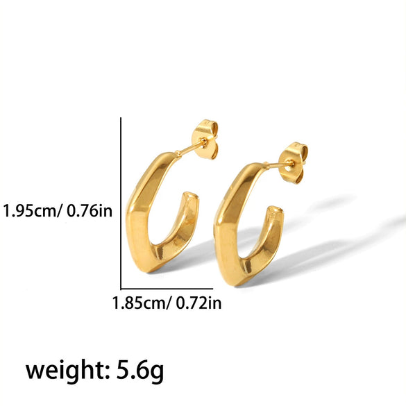 Wholesale Simple Geometric Cshaped Stainless Steel 18K Goldplated Earrings For Women