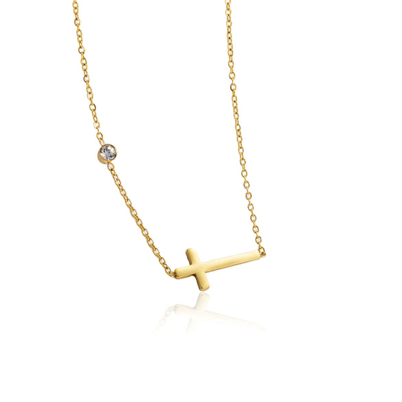 Wholesale Simple Geometric Design Electroplated Titanium Steel Cross Zircon O Word Chain Necklace For Women