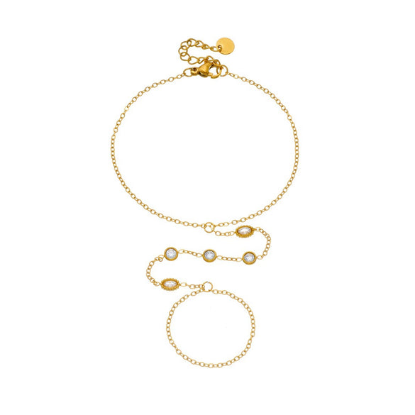 Wholesale Simple Geometric Diamondencrusted Stainless Steel Electroplated Ring And Fingerless Bracelet For Women