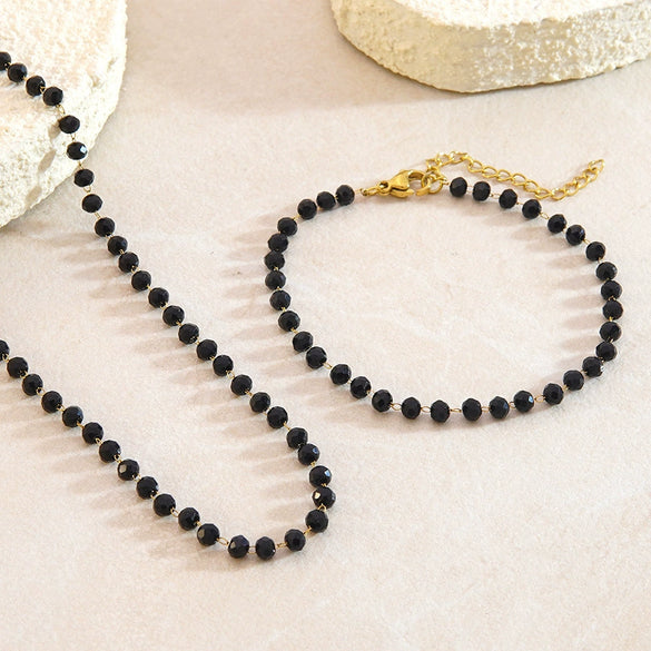 Wholesale Simple Geometric Electroplated Stainless Steel Beaded Jewelry Set For Women