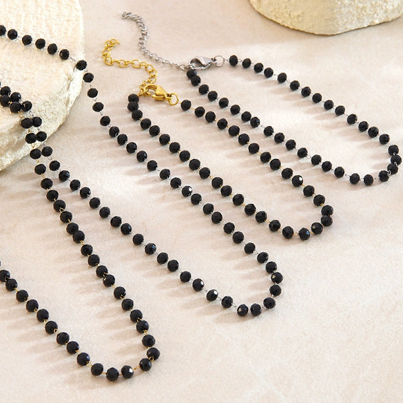 Wholesale Simple Geometric Electroplated Stainless Steel Beaded Jewelry Set For Women