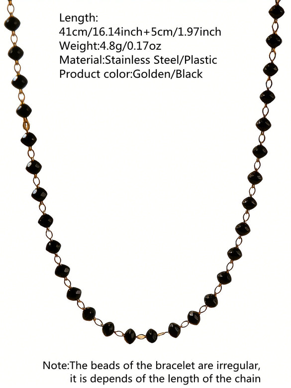 Wholesale Simple Geometric Electroplated Stainless Steel Beaded Jewelry Set For Women