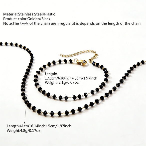 Wholesale Simple Geometric Electroplated Stainless Steel Beaded Jewelry Set For Women