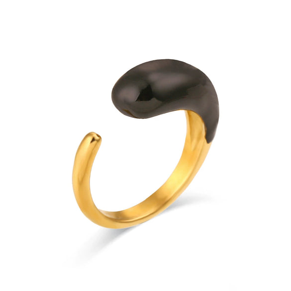 Wholesale Simple Geometric Electroplated Stainless Steel Water Drop Glossy Adjustable Twoended Opening Ring For Women
