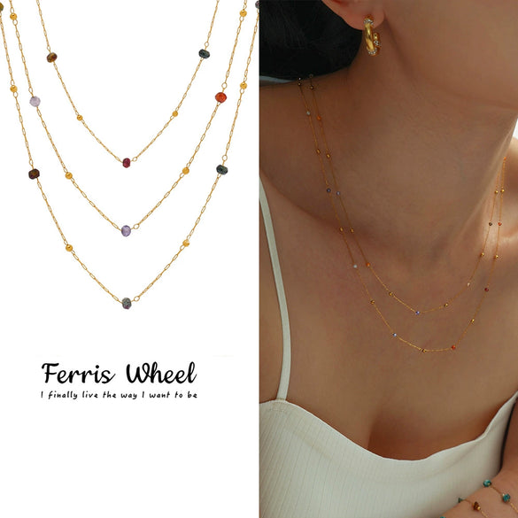 Wholesale Simple Geometric Ferris Wheel Beaded Necklace With Real Gold Plated Stainless Steel And Natural Stone Pendant For Women