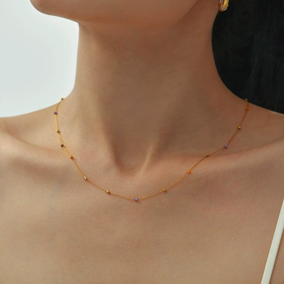 Wholesale Simple Geometric Ferris Wheel Beaded Necklace With Real Gold Plated Stainless Steel And Natural Stone Pendant For Women