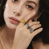 Wholesale Simple Geometric Ferris Wheel Square Titanium Steel Ring Electroplated 18K Gold For Men And Women