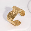 Wholesale Simple Geometric Hammered 18K Gold Electroplated Nonfading Stainless Steel Open Bracelet