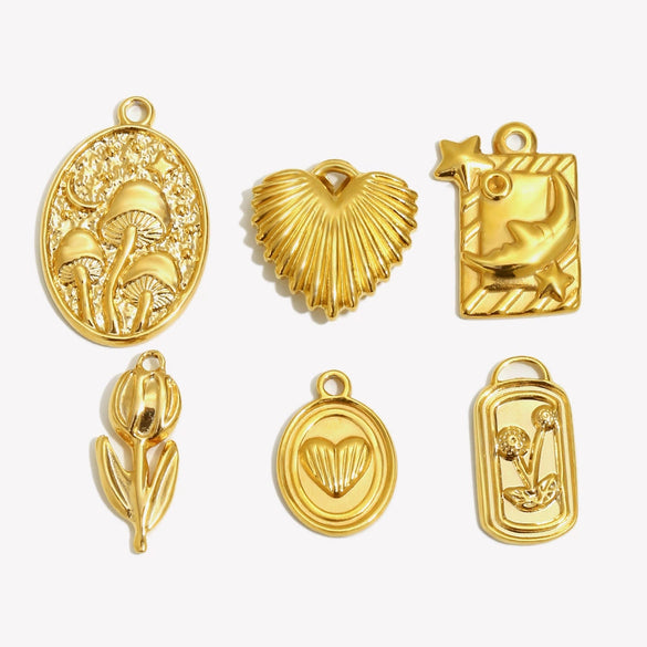 Wholesale Simple Geometric Heart Shape Stainless Steel Vacuum Plated Star And Moon Tulip Pendant Jewelry Accessories