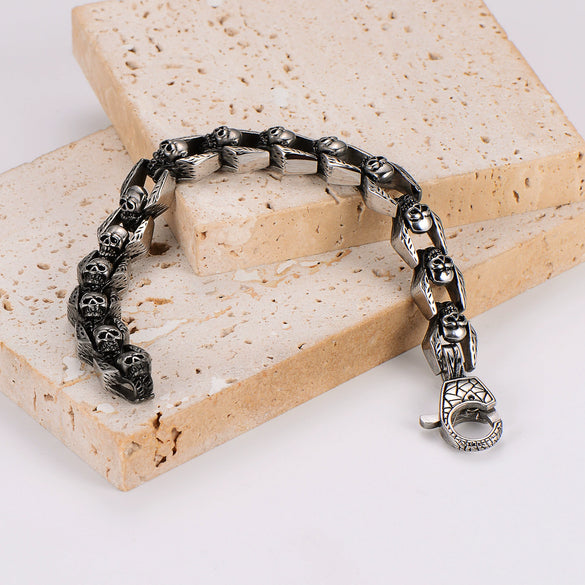 Wholesale Simple Geometric Horror Skull Stainless Steel Bracelet For Men With Polish Finish