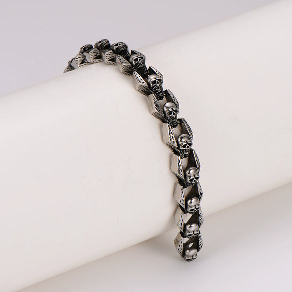 Wholesale Simple Geometric Horror Skull Stainless Steel Bracelet For Men With Polish Finish
