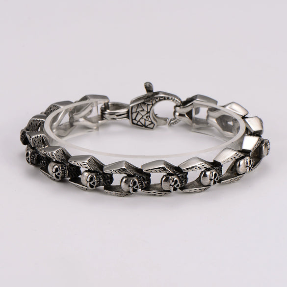 Wholesale Simple Geometric Horror Skull Stainless Steel Bracelet For Men With Polish Finish