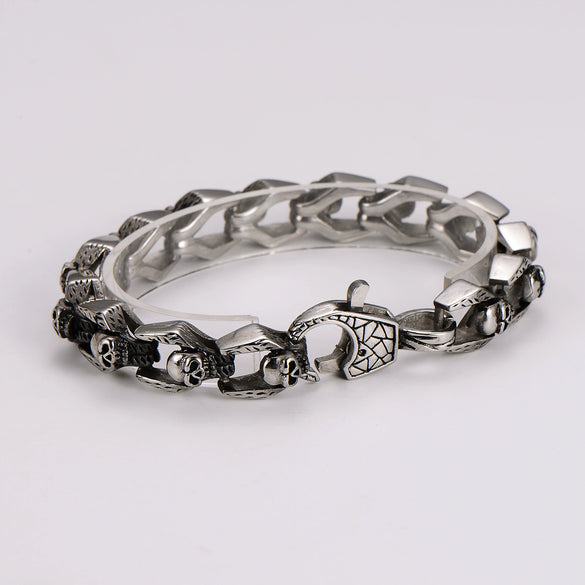 Wholesale Simple Geometric Horror Skull Stainless Steel Bracelet For Men With Polish Finish