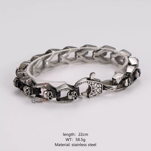 Wholesale Simple Geometric Horror Skull Stainless Steel Bracelet For Men With Polish Finish