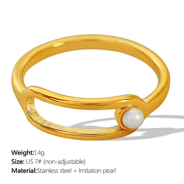 Wholesale Simple Geometric Imitation Pearl Ring 316L Stainless Steel Gold Plated For Women