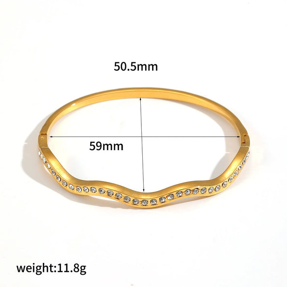 Wholesale Simple Geometric 18K Goldplated Stainless Steel Adjustable Opening Waveshaped Bracelet Accessories