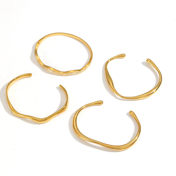 Wholesale Simple Geometric 18K Goldplated Stainless Steel Adjustable Opening Waveshaped Bracelet Accessories
