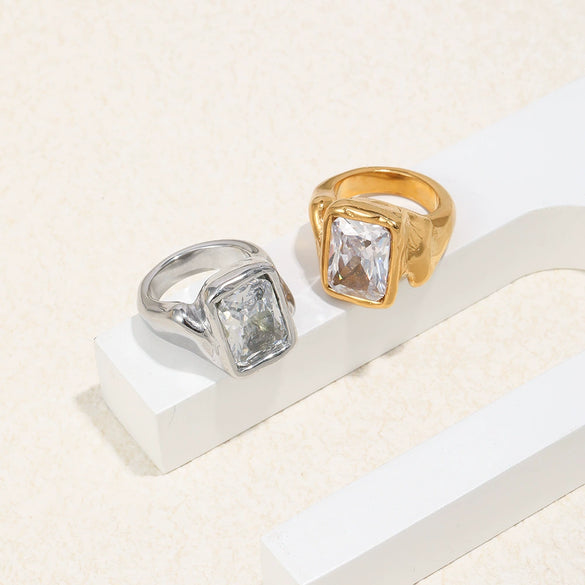 Wholesale Simple Geometric Lines Stainless Steel Electroplated Women's Diamond Ring Jewelry