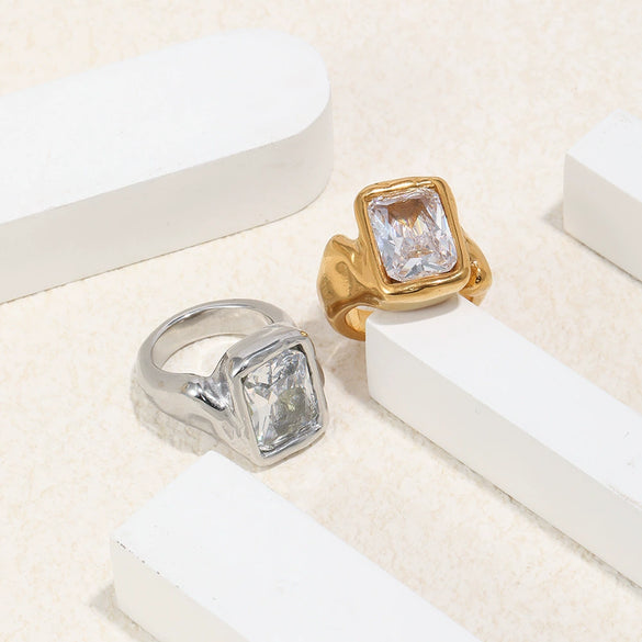 Wholesale Simple Geometric Lines Stainless Steel Electroplated Women's Diamond Ring Jewelry