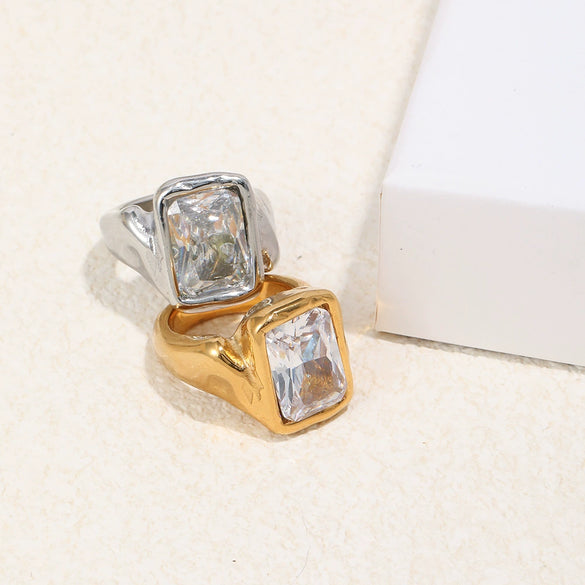 Wholesale Simple Geometric Lines Stainless Steel Electroplated Women's Diamond Ring Jewelry