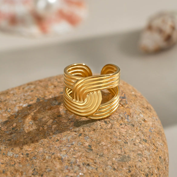 Wholesale Simple Geometric Open Ring In Titanium Steel With Electroplating And Pvd Vacuum Real Gold For Women And Men