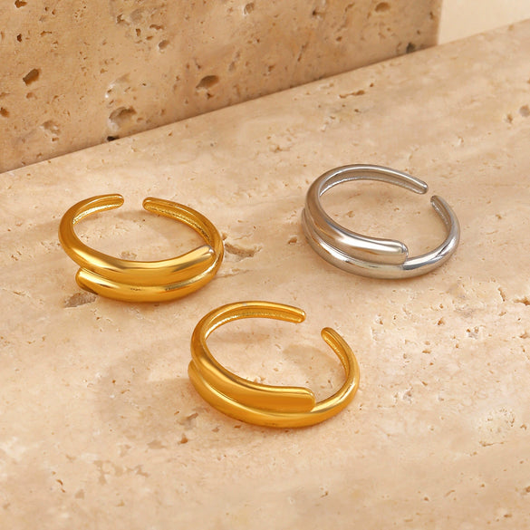 Wholesale Simple Geometric Open Ring 18K Gold Plated Titanium Steel For Ladies