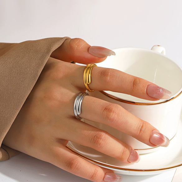 Wholesale Simple Geometric Open Ring 18K Gold Plated Titanium Steel For Ladies