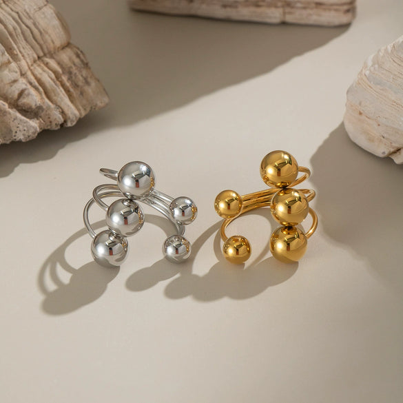 Wholesale Simple Geometric Open Ring With Large And Small Ball Beads Stainless Steel Jewelry Electroplated Punk Hip Hop Style For Women