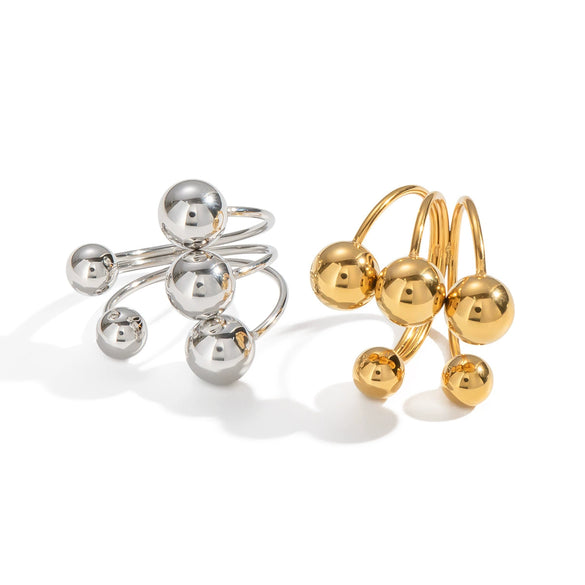 Wholesale Simple Geometric Open Ring With Large And Small Ball Beads Stainless Steel Jewelry Electroplated Punk Hip Hop Style For Women
