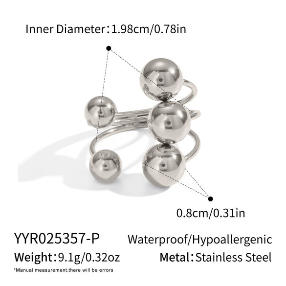Wholesale Simple Geometric Open Ring With Large And Small Ball Beads Stainless Steel Jewelry Electroplated Punk Hip Hop Style For Women