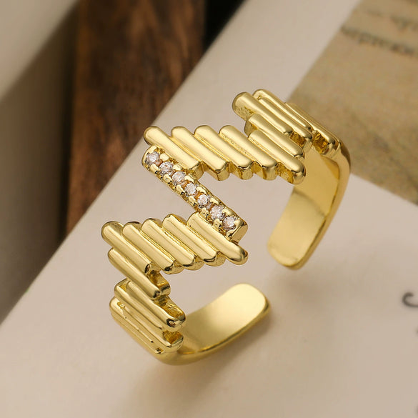 Wholesale Simple Geometric Open Women's Ring Copper Plated 18K Gold With Micropaved Zircon