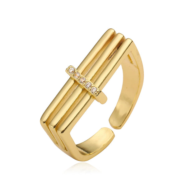 Wholesale Simple Geometric Open Women's Ring Copper Plated 18K Gold With Micropaved Zircon