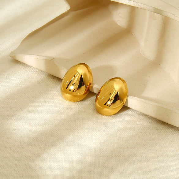 Wholesale Simple Geometric Oval Smooth 18K Electroplated Stainless Steel Earrings For Women