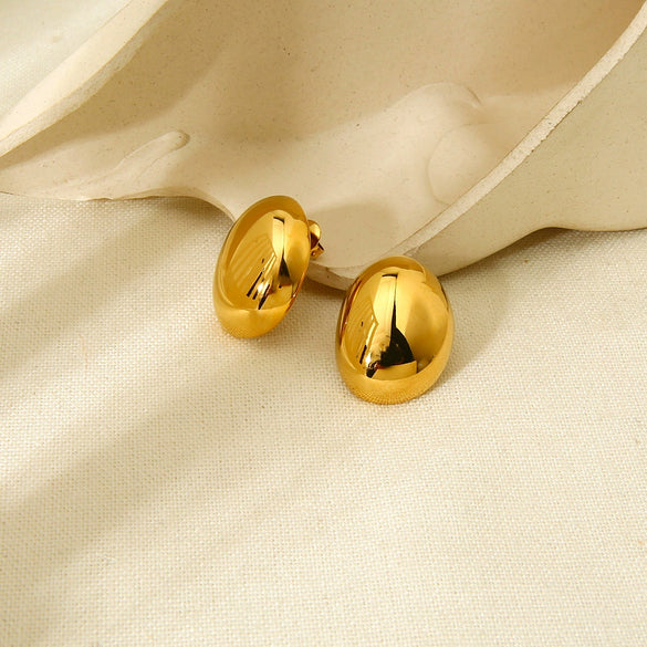 Wholesale Simple Geometric Oval Smooth 18K Electroplated Stainless Steel Earrings For Women