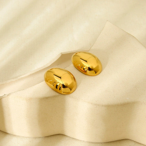 Wholesale Simple Geometric Oval Smooth 18K Electroplated Stainless Steel Earrings For Women