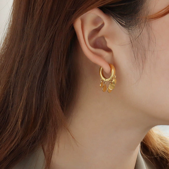 Wholesale Simple Geometric Round Titanium Steel 18K Gold Electroplated Earrings