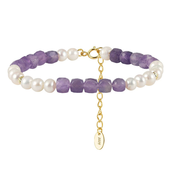 Wholesale Simple Geometric 925 Silver Electroplated Bracelet For Women With Freshwater Pearl